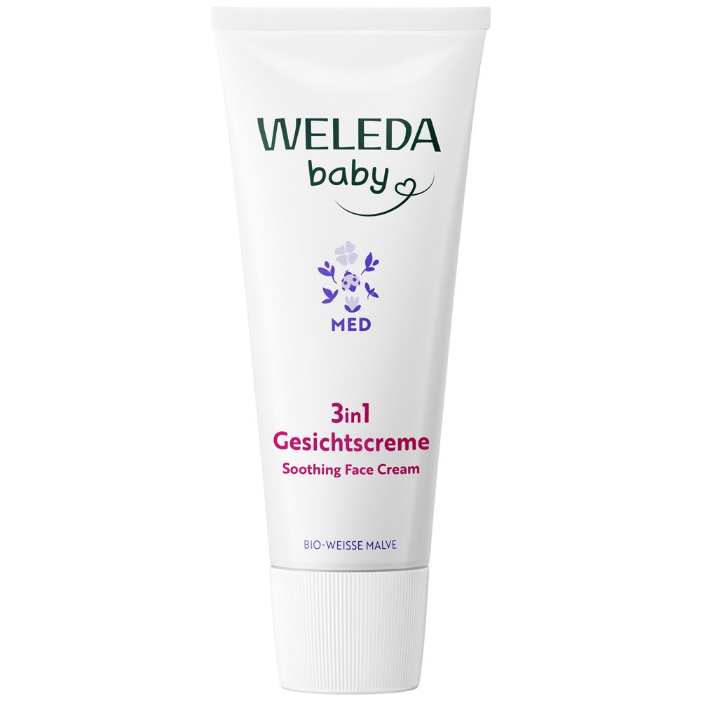 Weleda Baby 3in1 Gesichtscreme Tube mit beruhigender Formel.