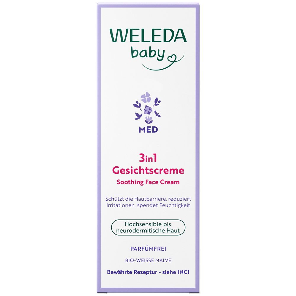 WELEDA baby MED 3in1 Gesichtscreme, beruhigend, für neurodermitische Haut, parfümfrei.