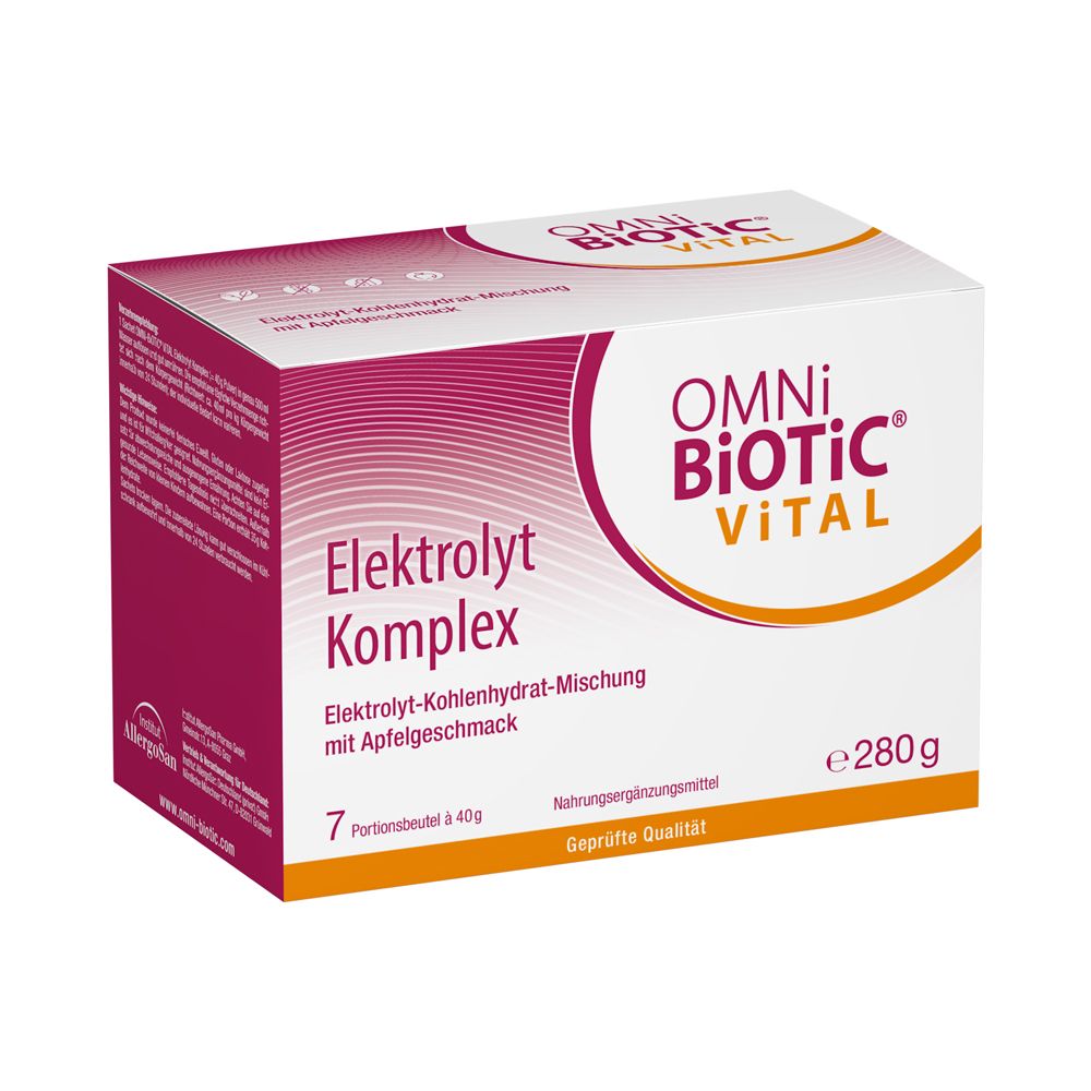 OMNi-BiOTiC® ViTAL Elektrolyt Komplex Packung mit 7 Portionsbeuteln à 40g, 280g Gesamtgewicht.