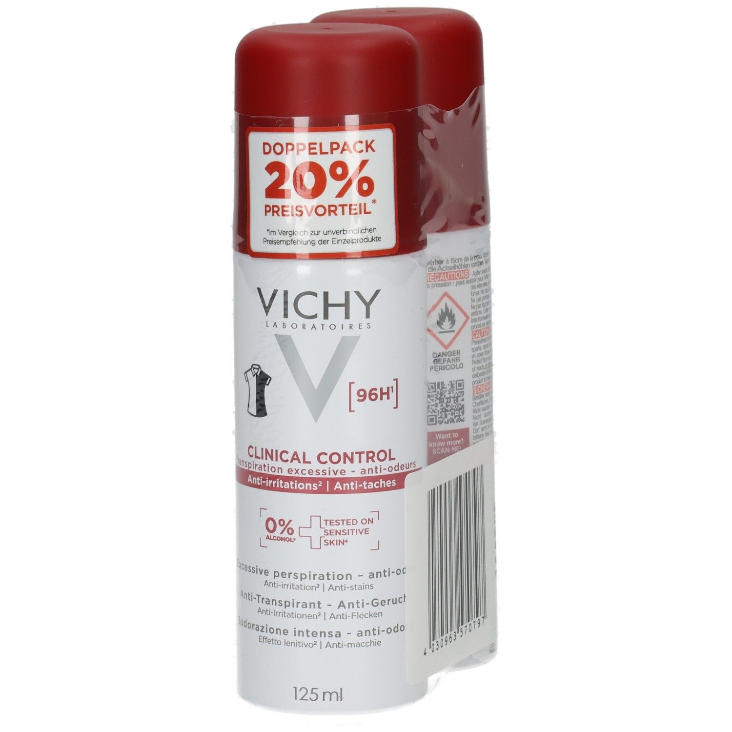 Zwei VICHY CLINICAL CONTROL Deosprays im Doppelpack, 125 ml.