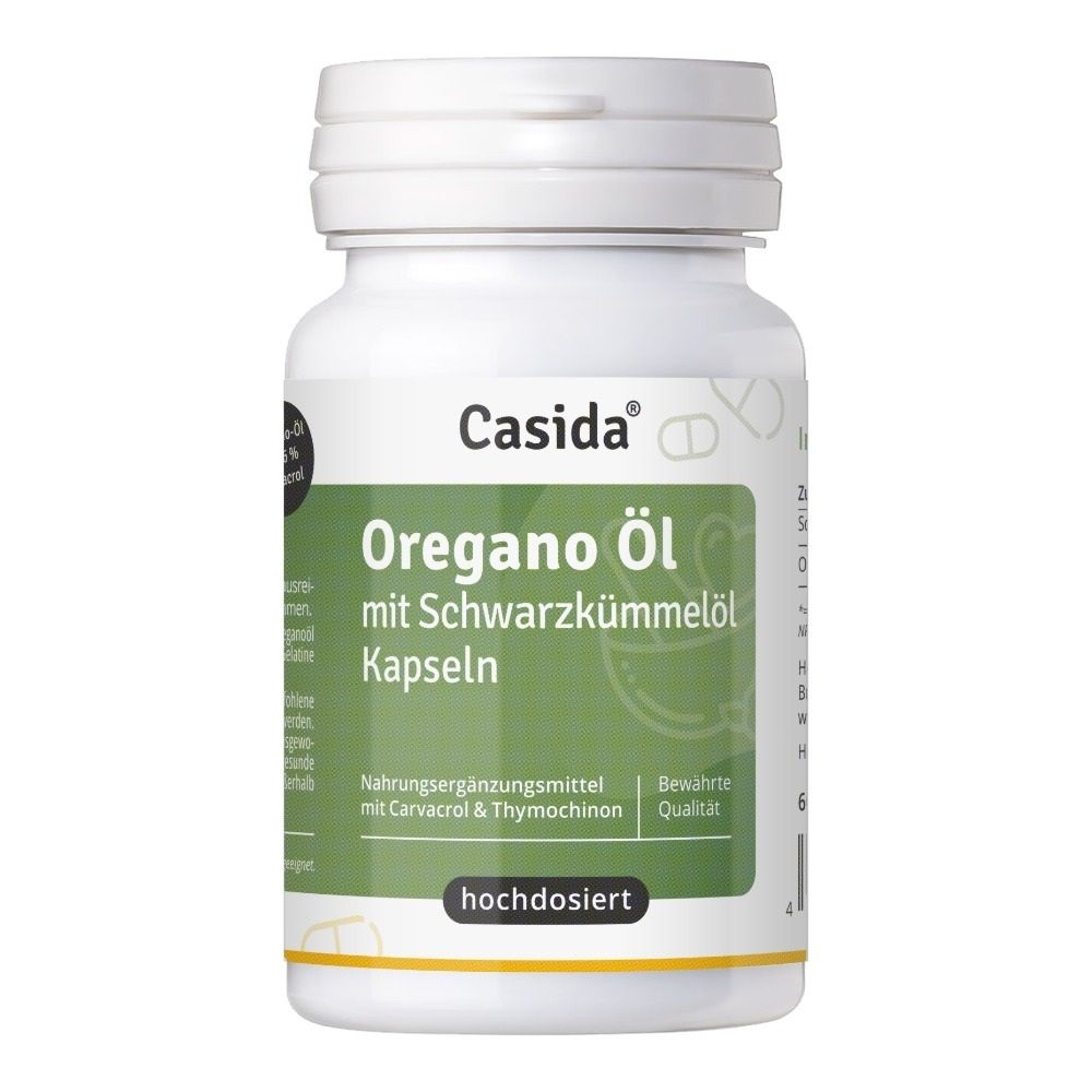 Casida Oregano Öl mit Schwarzkümmelöl Kapseln, hochdosiert. Nahrungsergänzungsmittel.