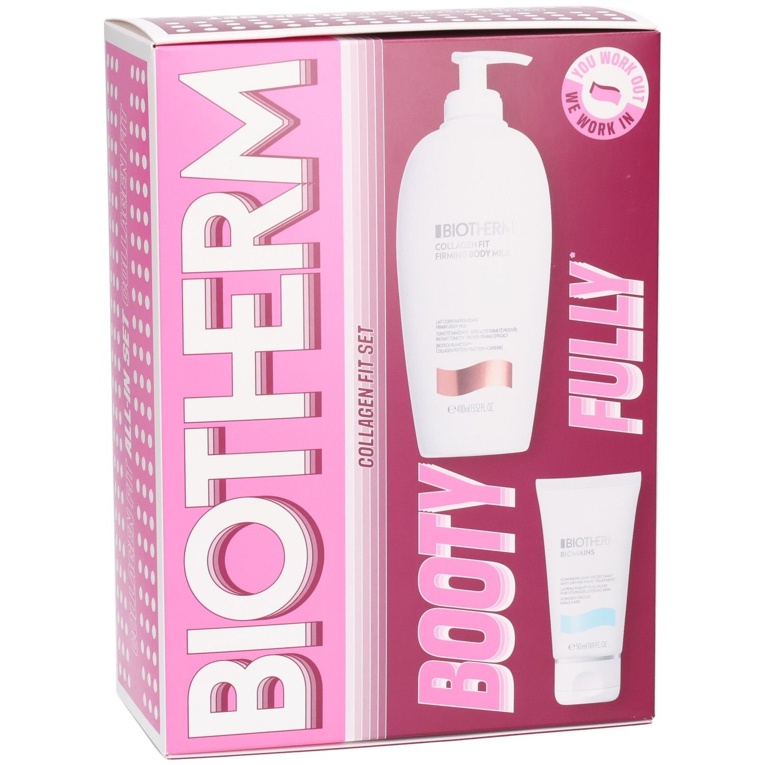 BIOTHERM Collagen Fit Set: Pumpspender und Tube mit Cremes, Vorderansicht.