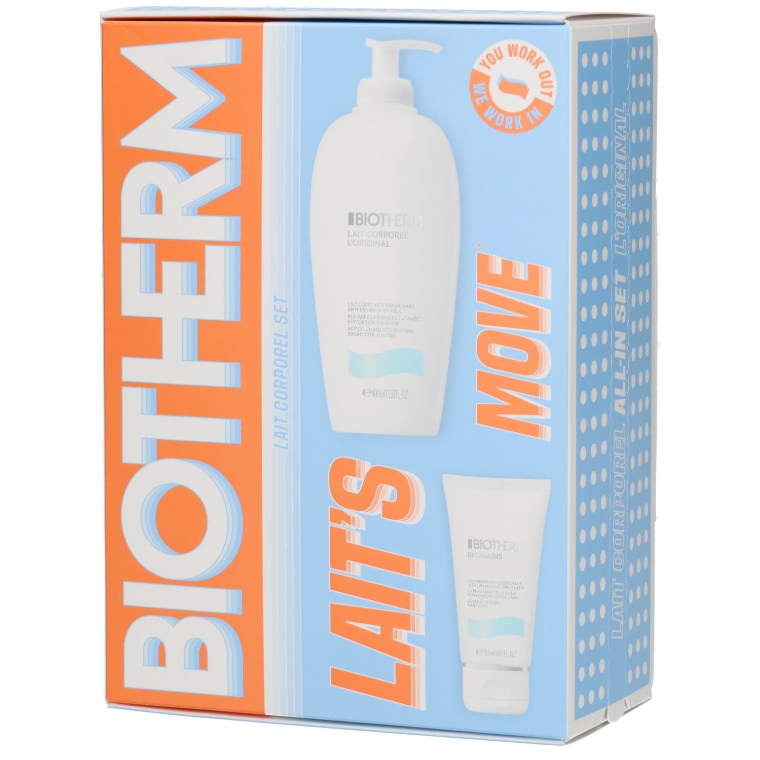 Biotherm Körperpflege-Set mit Pumpspender und Tube.