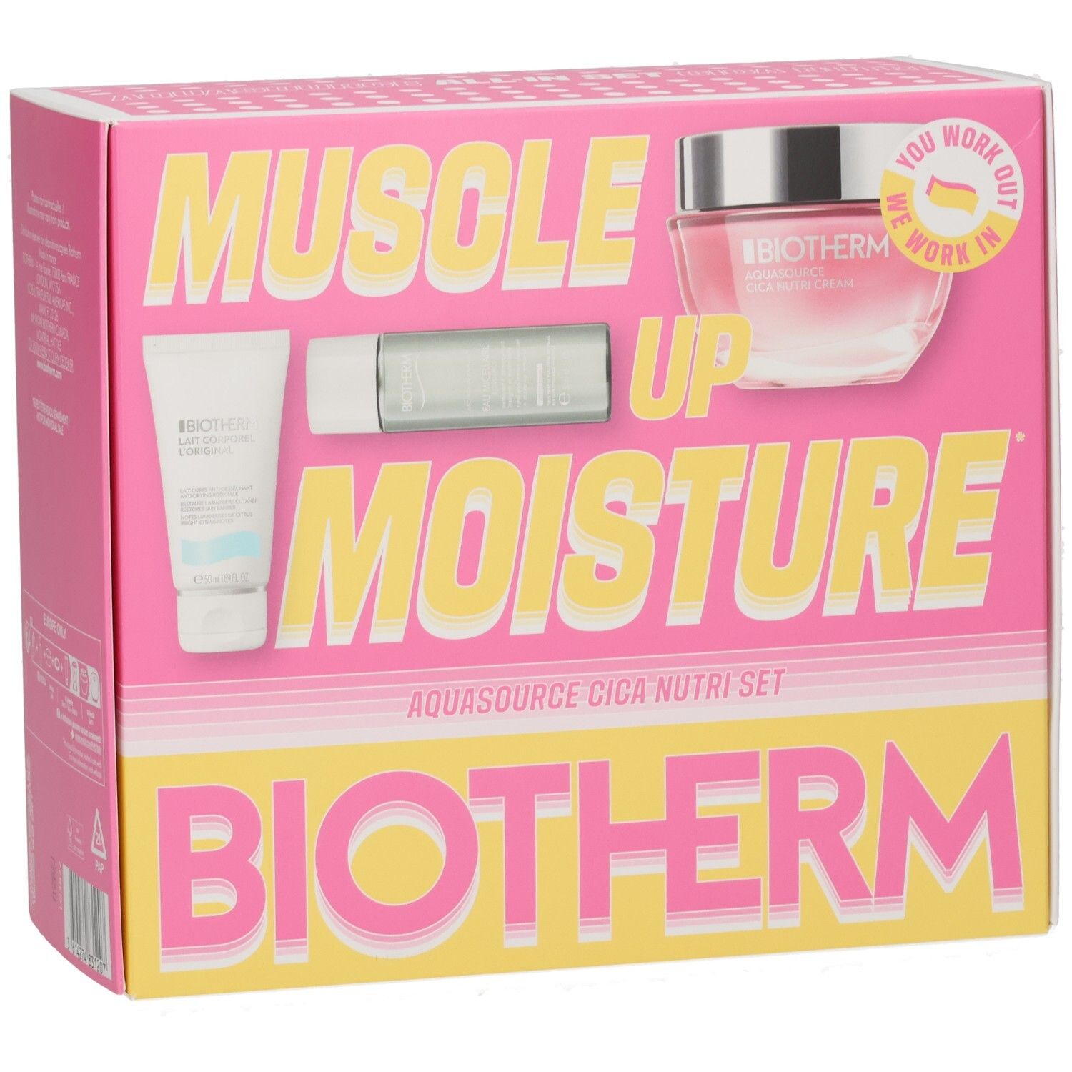 Biotherm Aquasource Cica Nutri Set Geschenkbox mit Feuchtigkeitscreme und zwei weiteren Produkten.
