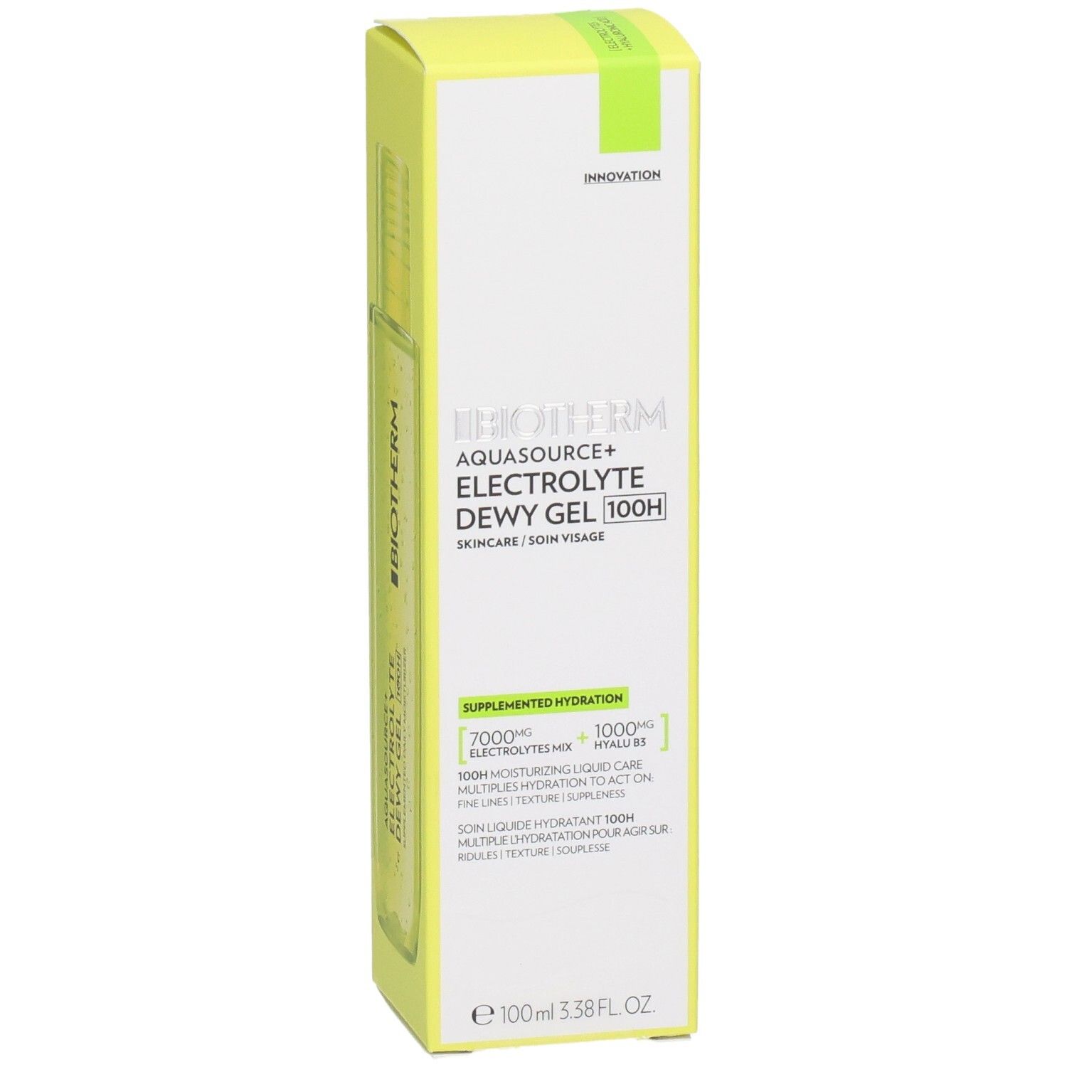 Biotherm Aquasource+ Electrolyte Dewy Gel 100H Flasche in der Verpackung.