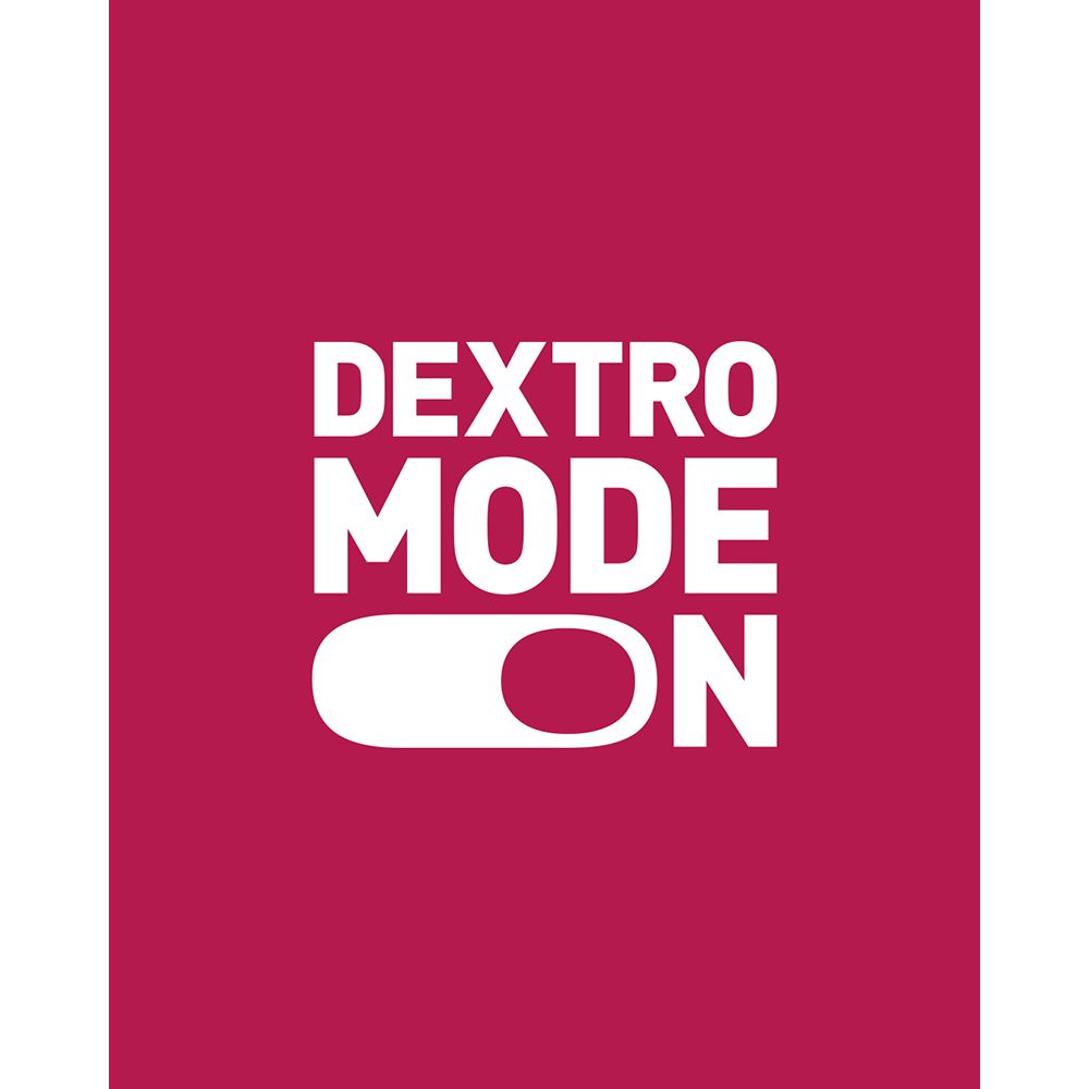 Dextro Mode On Schriftzug mit Schalter-Symbol.