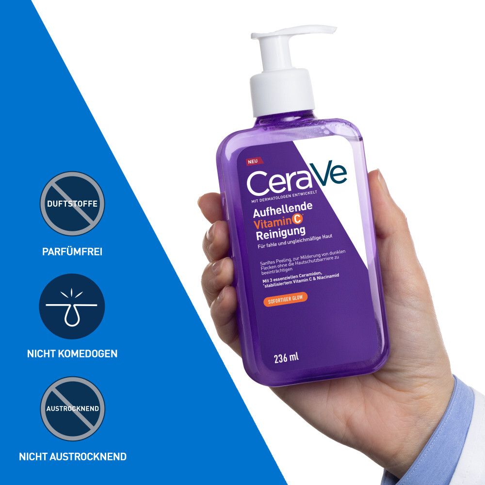 CeraVe Aufhellende Vitamin C Reinigung, 236 ml. Parfümfrei, nicht komedogen, nicht austrocknend.