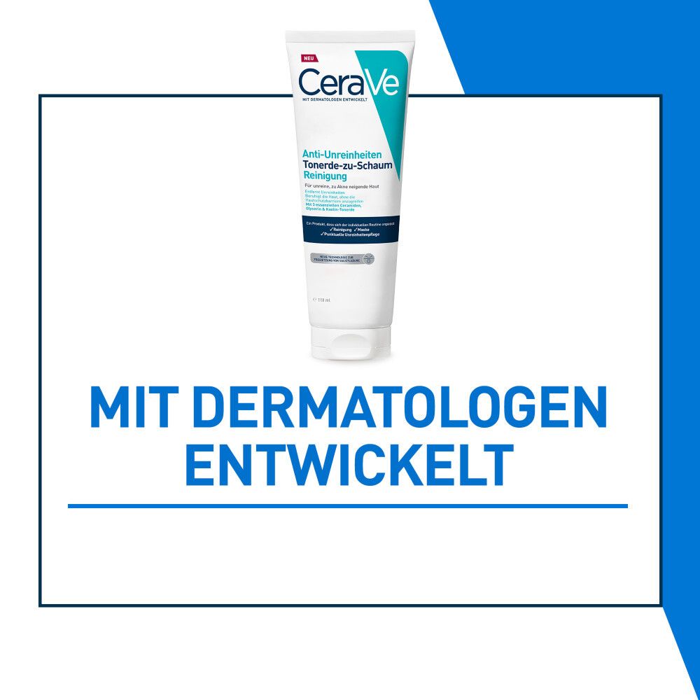 Tube CeraVe avec l'inscription 'Développé avec des dermatologues'.