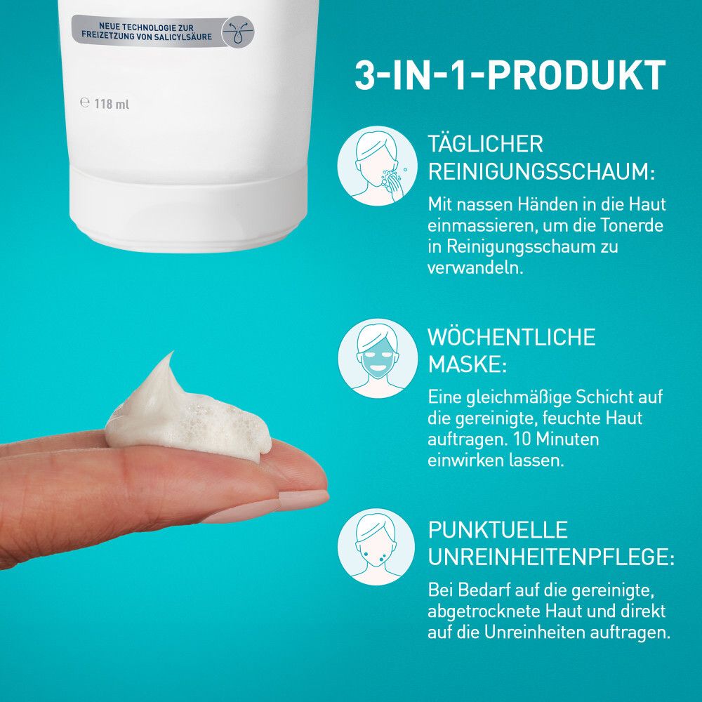 Instructions d'utilisation : mousse nettoyante, masque, soin ponctuel des imperfections.