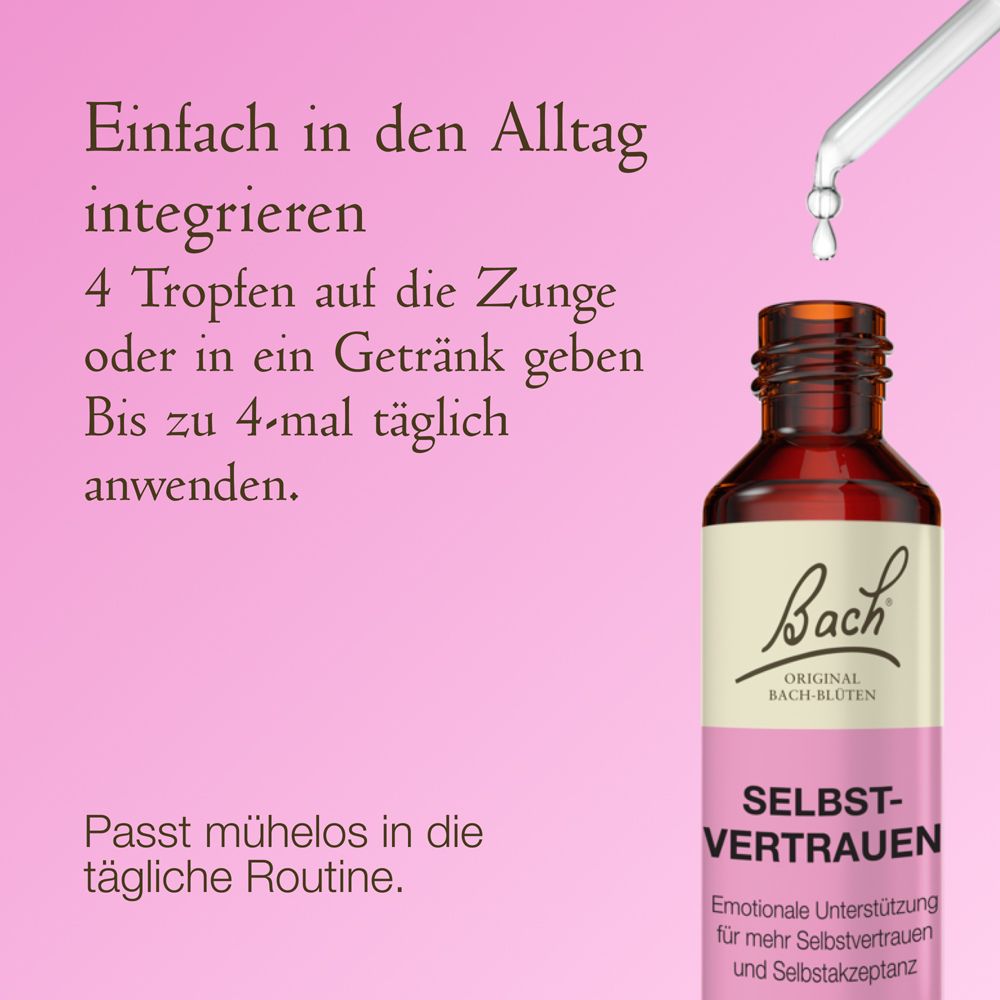 Braune Glasflasche mit Pipette, Bach Original Bach-Blüten Selbstvertrauen.
