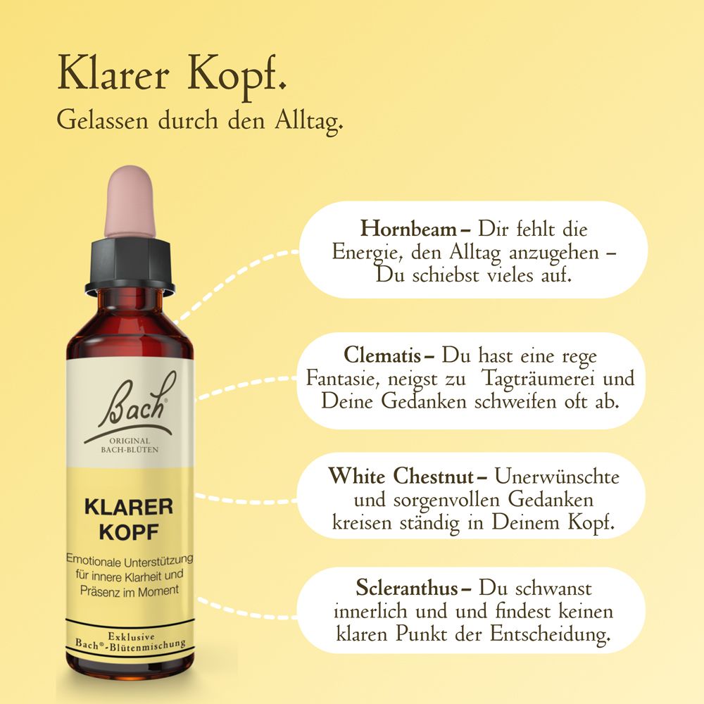 Bach Original Klarer Kopf Tropfenflasche mit Pipette. Globuli und Blütenessenzen.