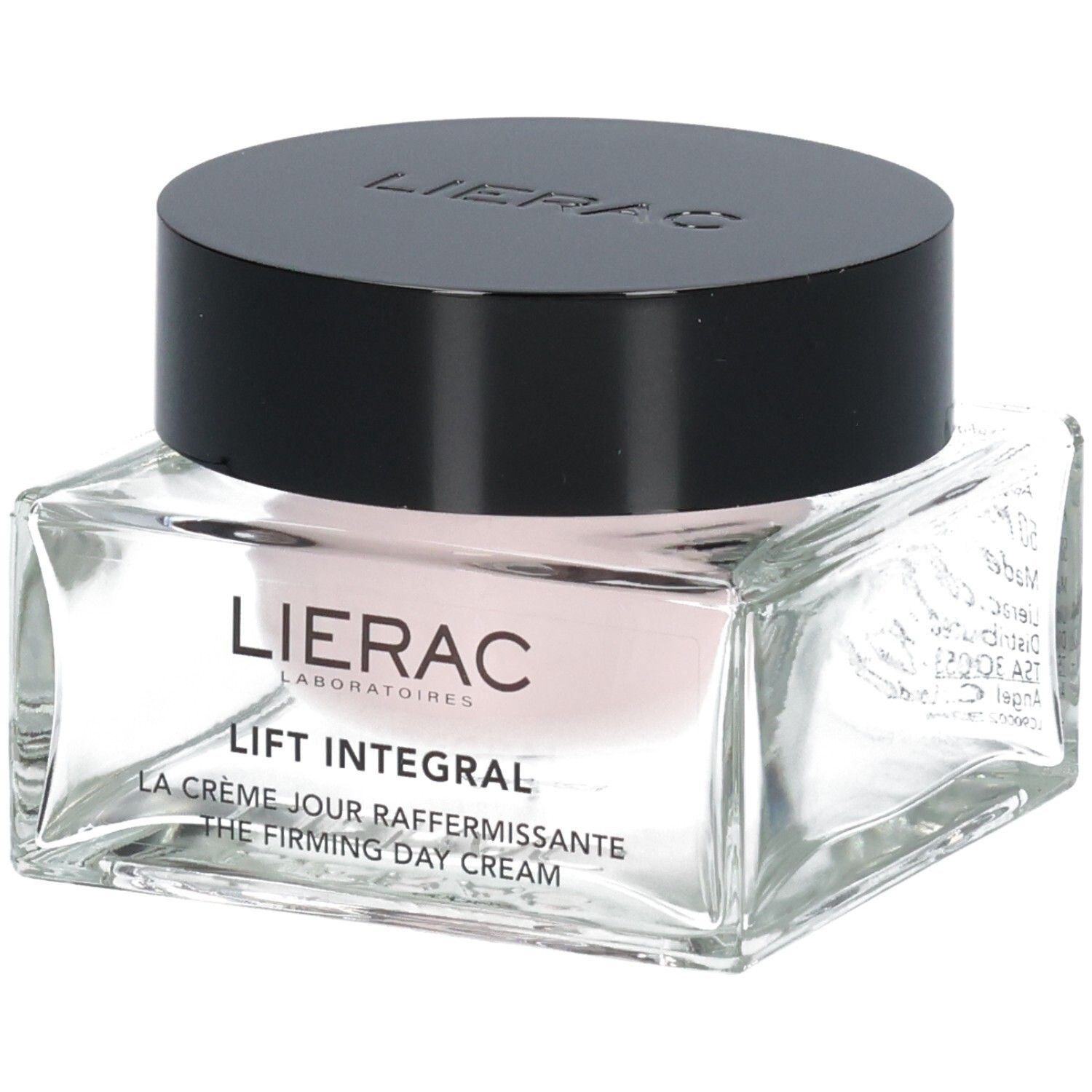 Lierac Lift Integral straffende Tagescreme in einem Glasbehälter mit schwarzem Deckel.