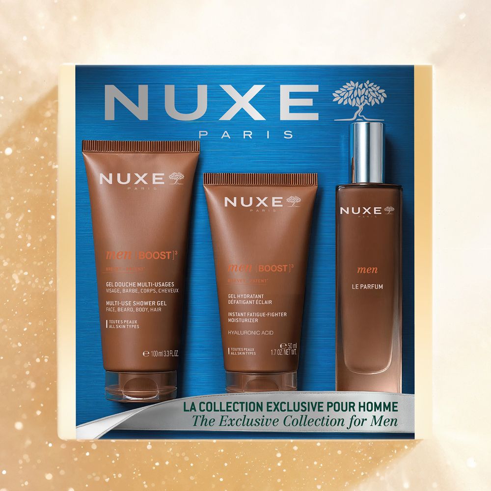 Nuxe Paris Geschenkset für Männer mit Duschgel, Feuchtigkeitscreme und Parfum.