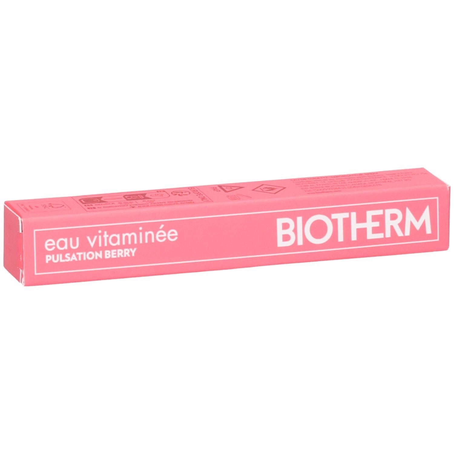 Eine rosa Biotherm Eau Vitaminee Pulsation Berry Box mit weißer Schrift.