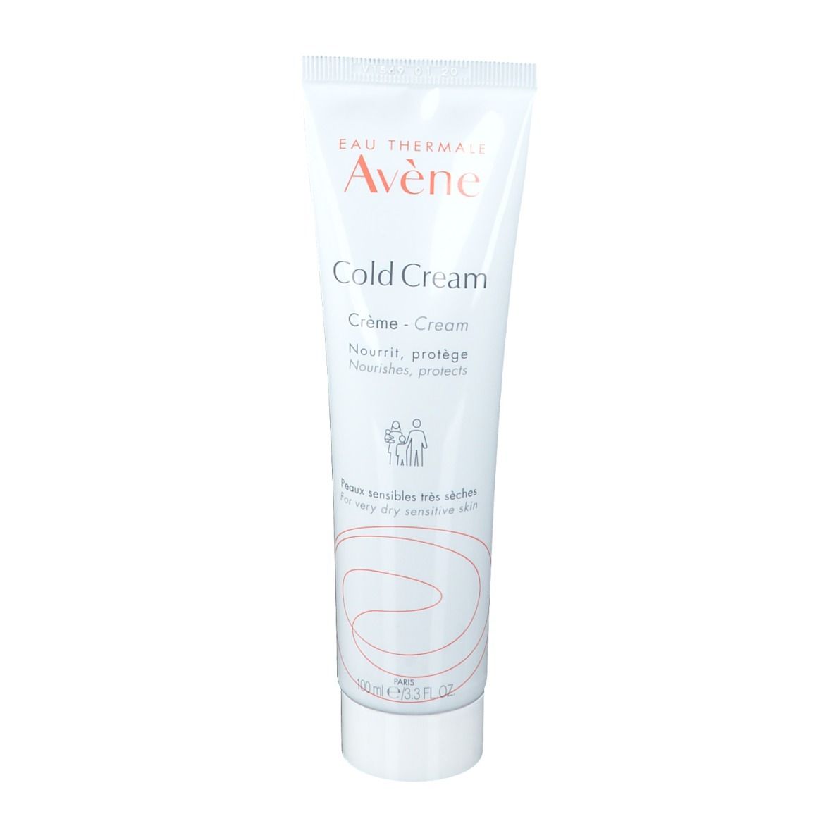 Avene Cold Cream Tube. Weiß, mit Schriftzug und Logo. Für sehr trockene Haut. Creme-Textur.