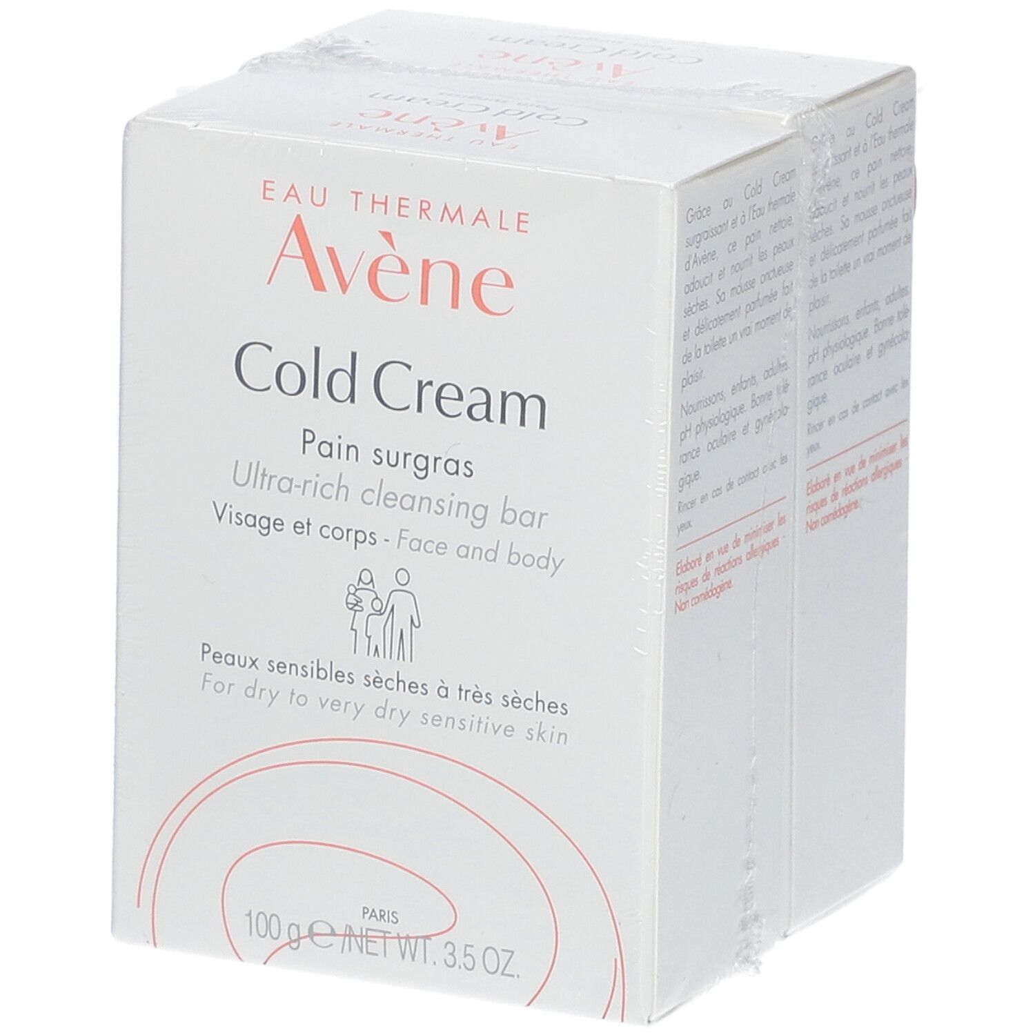 Verpackung mit einem Seifenstück. Aufdruck: 'Eau Thermale Avène Cold Cream'.