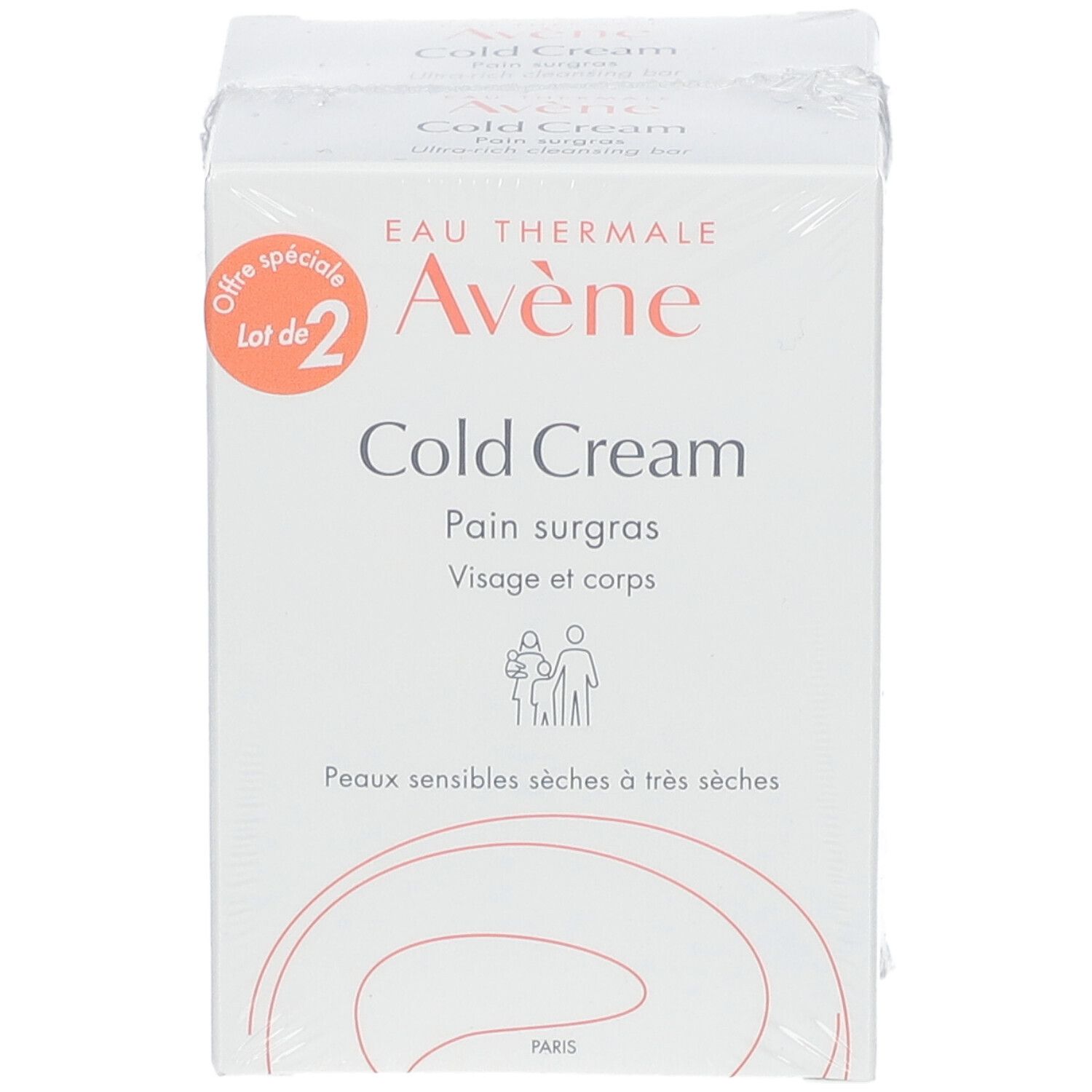 Verpackung mit zwei Seifenstücken. Aufdruck: 'Eau Thermale Avène Cold Cream'.