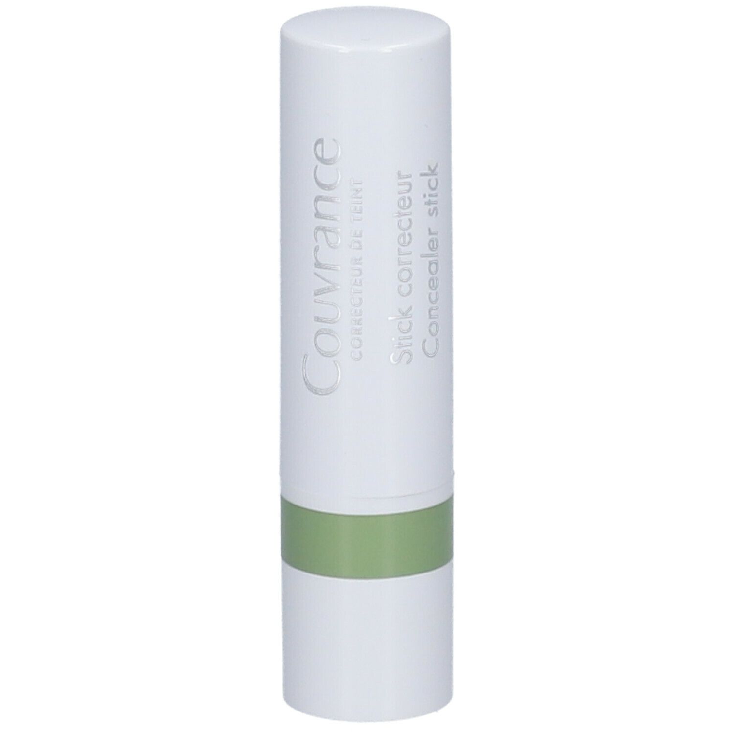 Weißer Korrekturstift mit grünem Band. Aufschrift Couvrance, Stick correcteur.