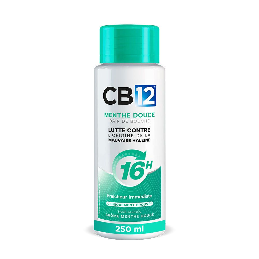 Bouteille de bain de bouche CB12 avec bouchon turquoise. 250 ml.