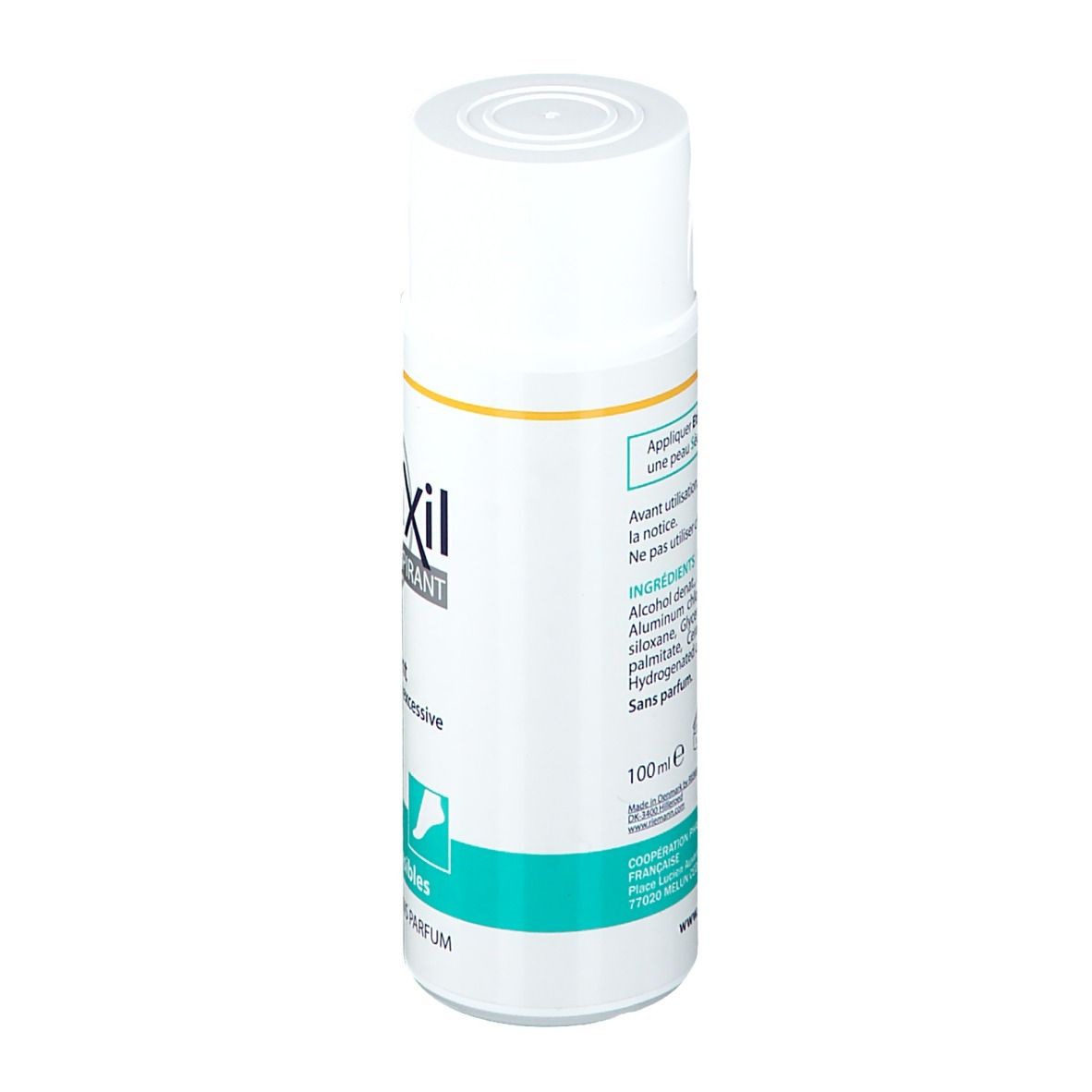 Dos flacon Etiaxil. Ingrédients, conseils d'utilisation. 100ml. Logo Cooper.