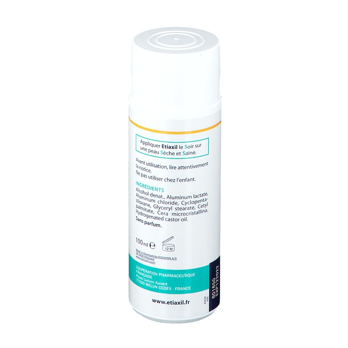 Dos flacon Etiaxil. Ingrédients, conseils d'utilisation. 100ml. Informations fabricant.