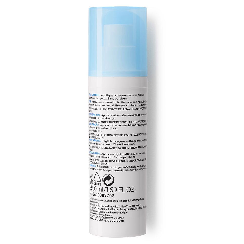 Rückseite der weißen Flasche mit Text. Enthält Informationen über die Anwendung und Inhaltsstoffe. 50ml/1.69 FL.OZ.