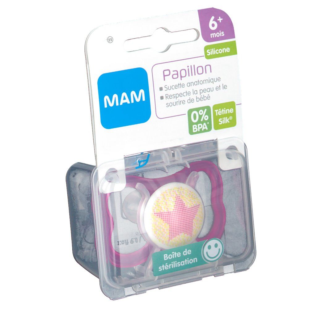 MAM Sucette anatomique - Papillon silicone +6 mois (Couleur non sélectionnable)