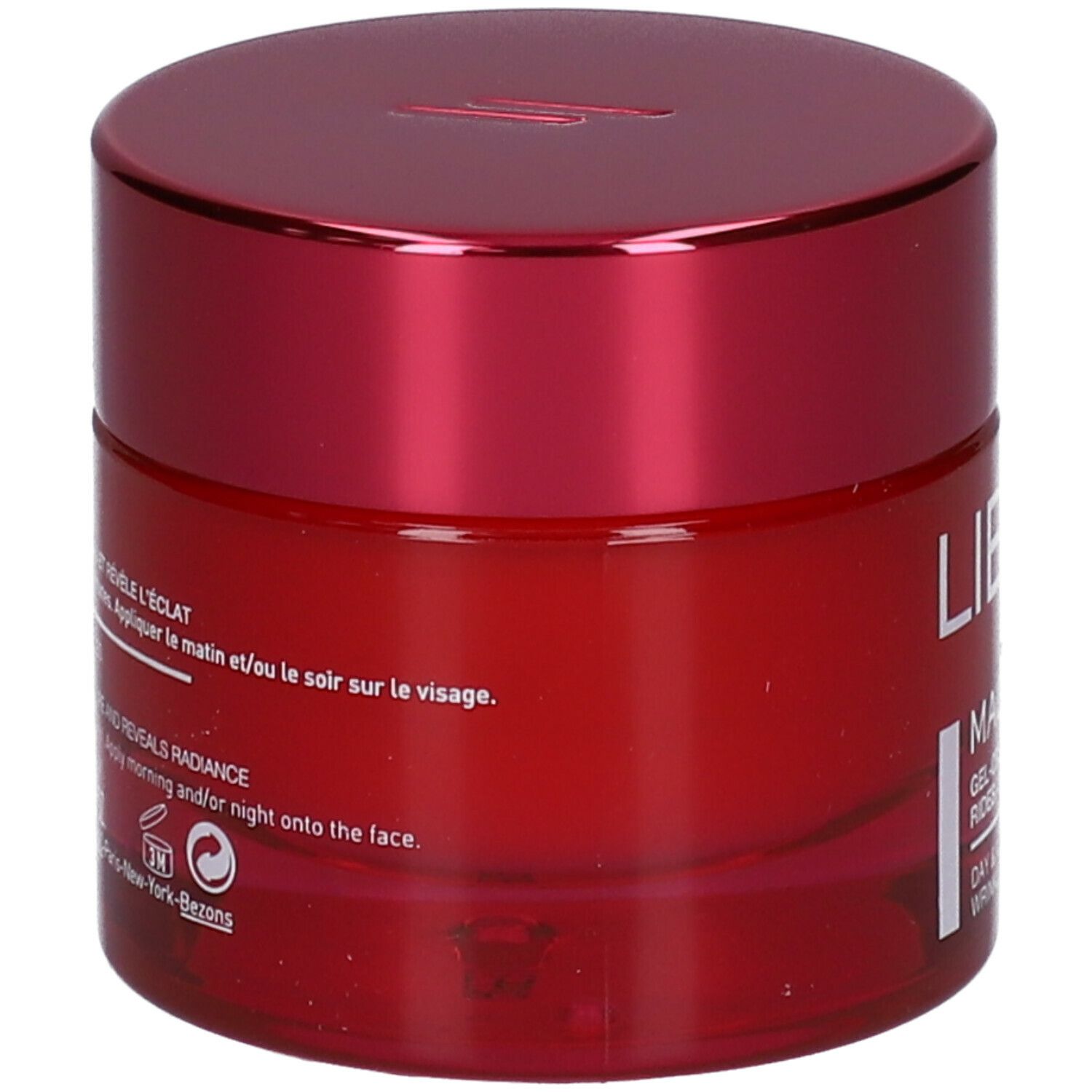 Pot rouge avec couvercle rouge. Inscription : Lierac, texte en blanc. Nom du produit illisible.