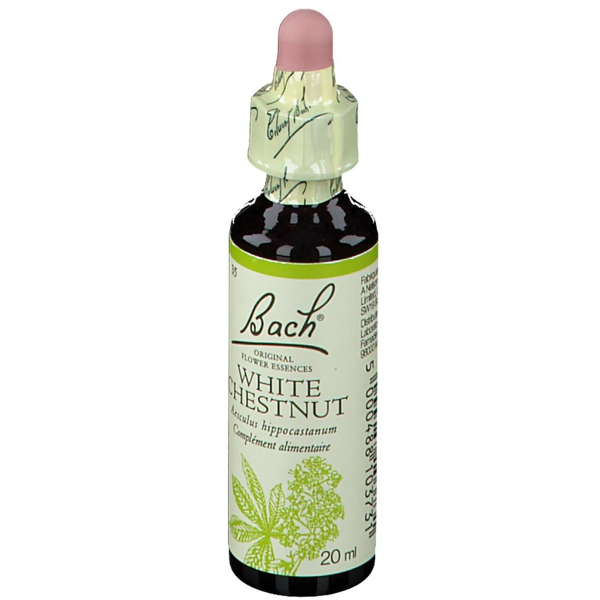 Flasche mit Tropfer. Etikett mit Text. 20 ml.