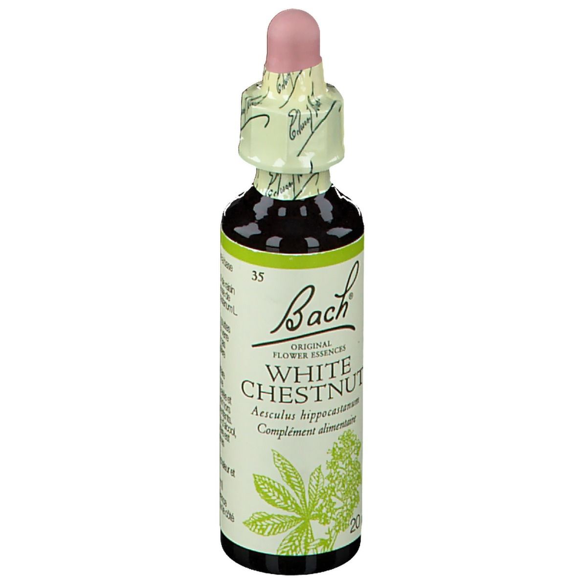 Flasche mit Tropfer. Etikett mit Text. 20 ml.