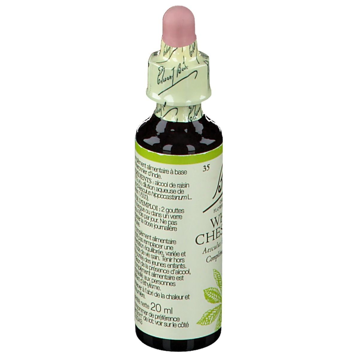 Flasche mit Tropfer. Etikett mit Text. 20 ml.
