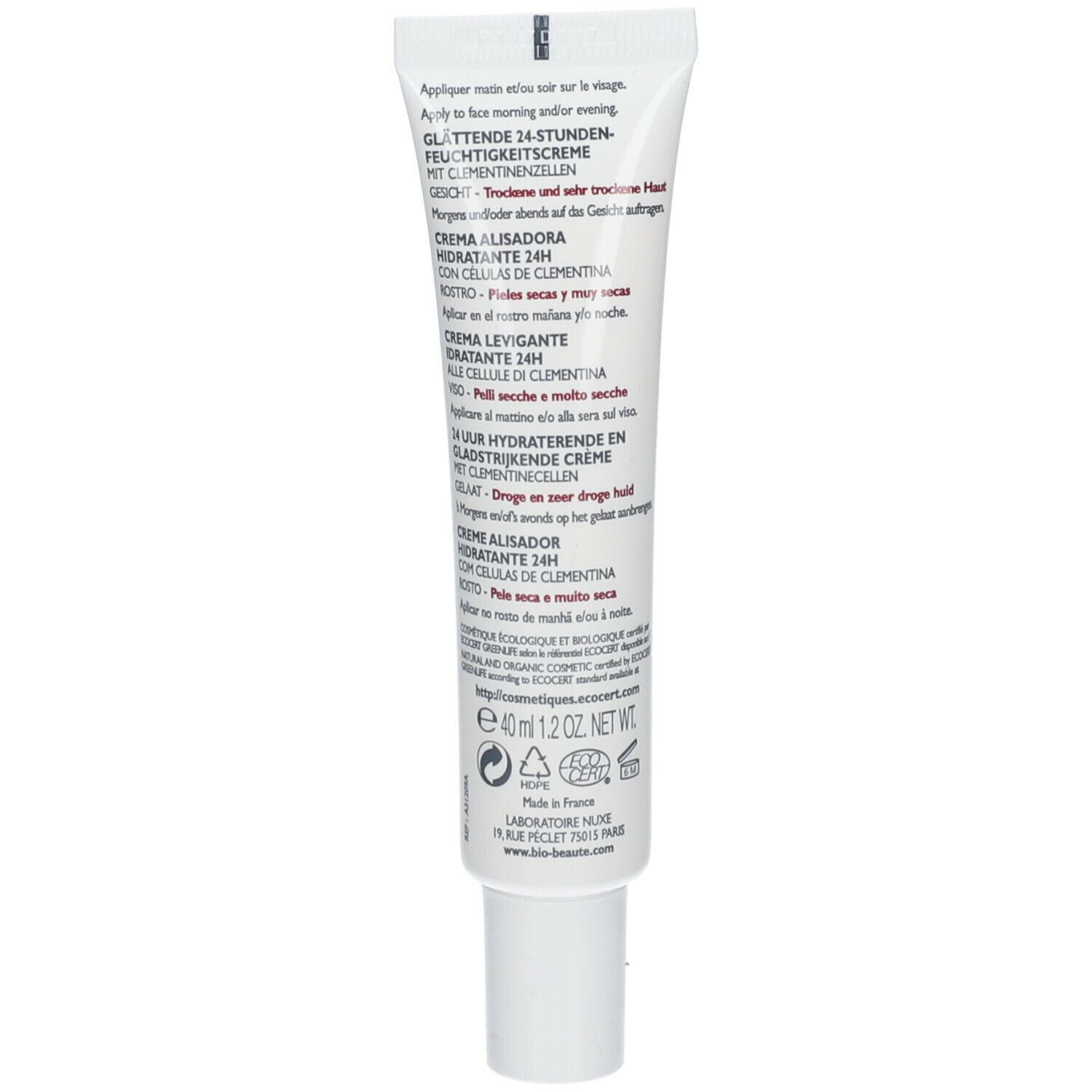 Bio Beauté By Nuxe Hydratant 24H Crème Riche Crème enrichie aux cellules de clémentine. tu
