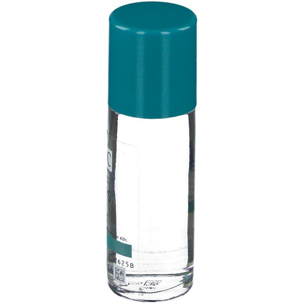 Deo-Roller mit blauem Deckel. Aufschrift: Keops. Transparente Flasche.