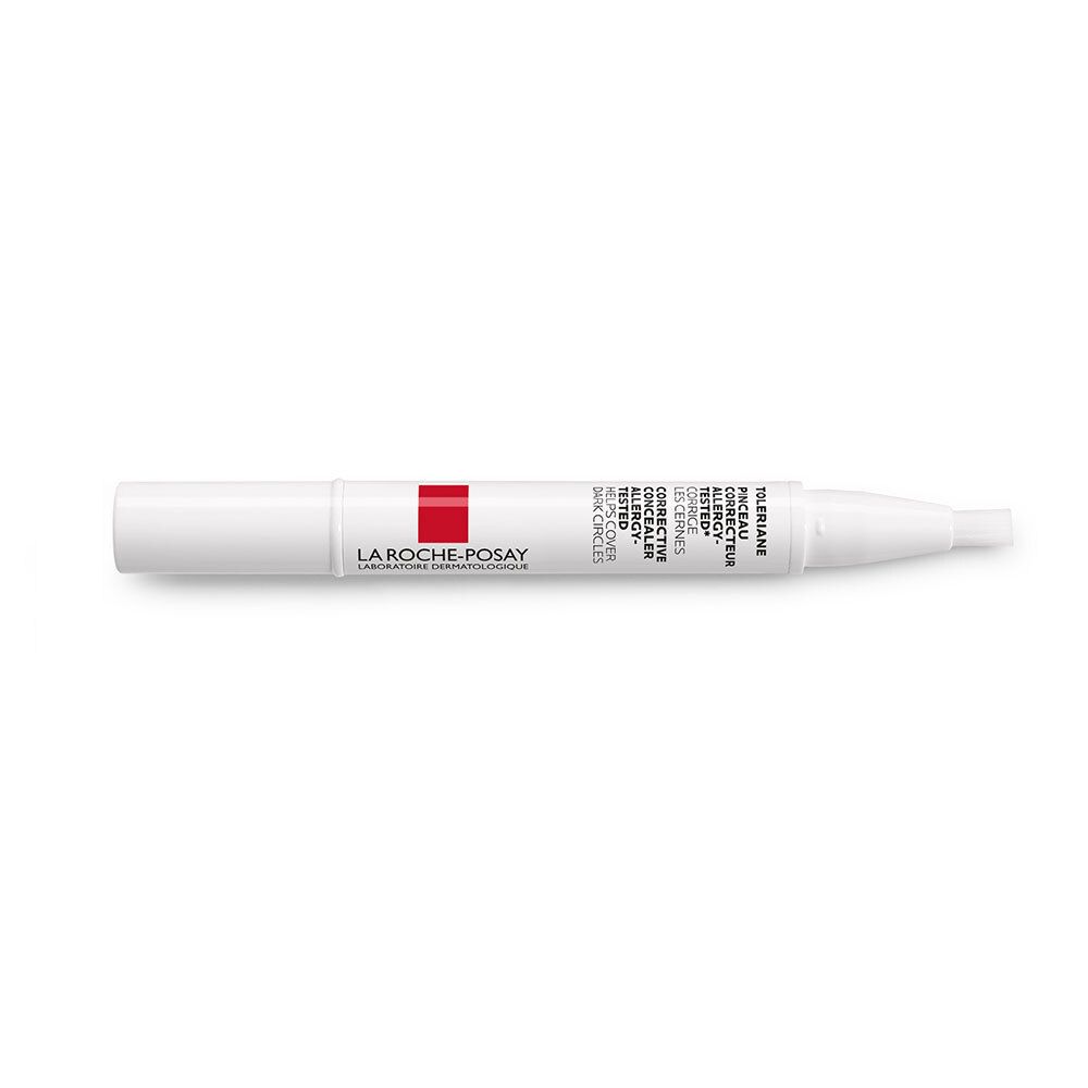 Stylo blanc avec accent rouge. LA ROCHE-POSAY TOLERIANE Correcteur pour peaux claires.