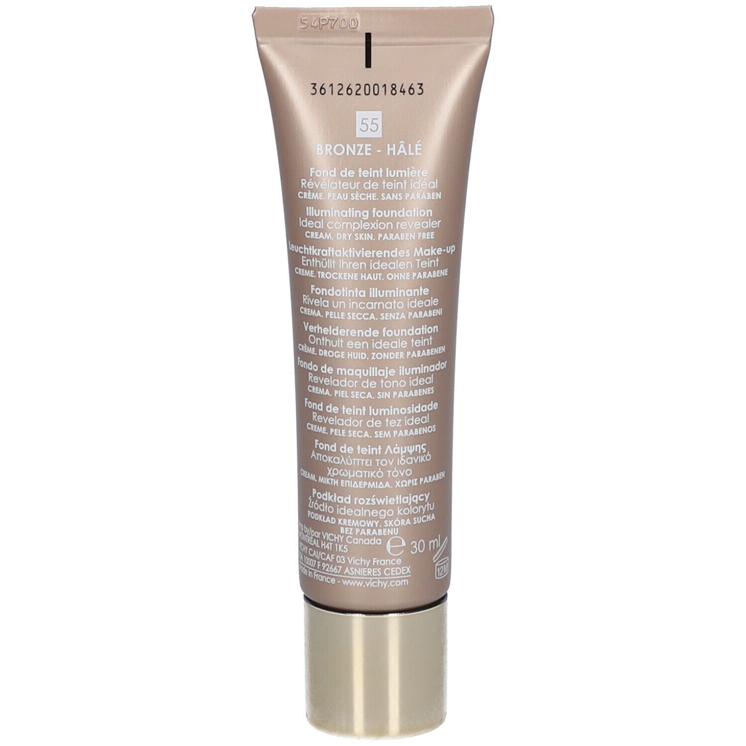 TEINT IDÉAL CRÈME - Fond de teint lumière, crème, SPF 20. n° 55, bronze hâlé - tube 30 ml