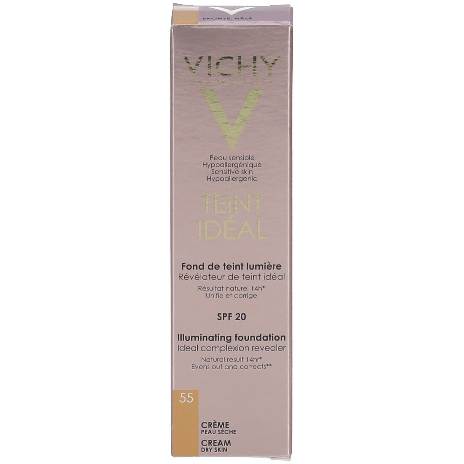 TEINT IDÉAL CRÈME - Fond de teint lumière, crème, SPF 20. n° 55, bronze hâlé - tube 30 ml