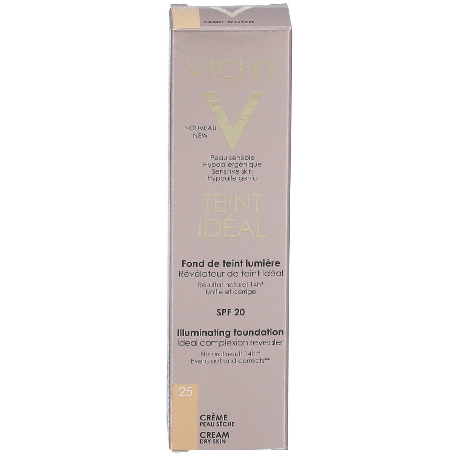 TEINT IDÉAL CRÈME - Fond de teint lumière, crème, SPF 20. n° 25, sand moyen - tube 30 ml