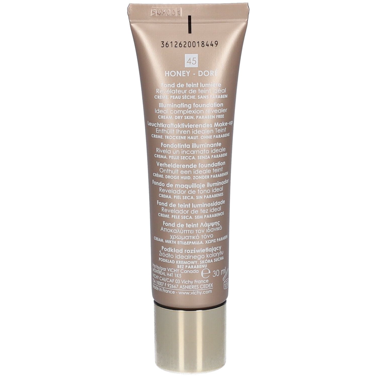 TEINT IDÉAL CRÈME - Fond de teint lumière, crème, SPF 20. n° 45, honey doré - tube 30 ml