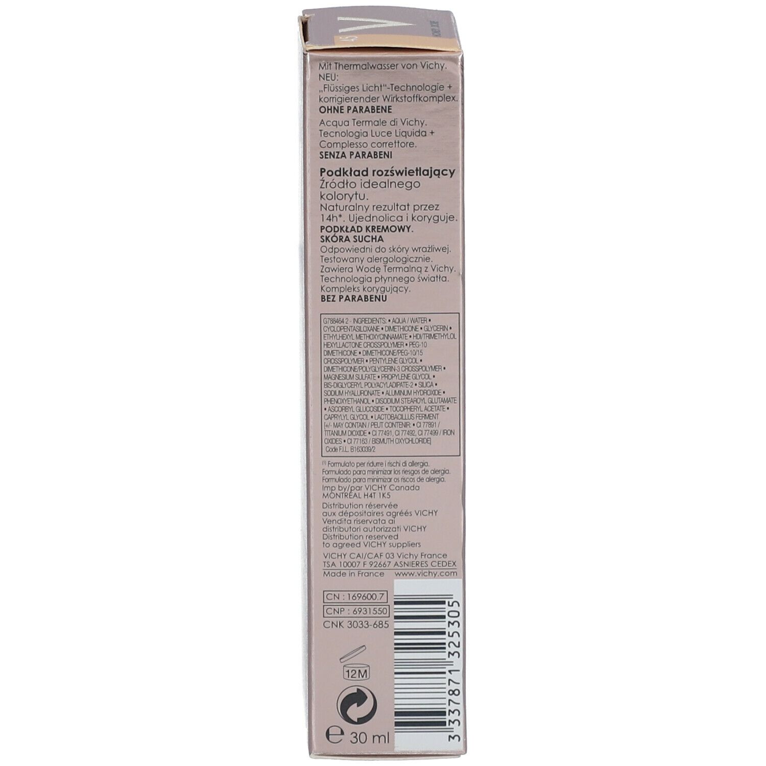 TEINT IDÉAL CRÈME - Fond de teint lumière, crème, SPF 20. n° 45, honey doré - tube 30 ml