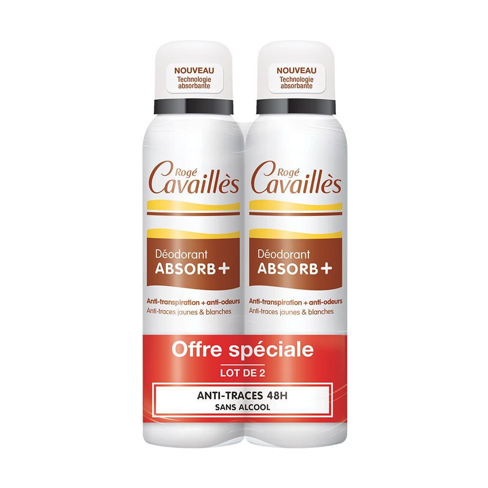 Zwei Rogé Cavaillès Deodorant ABSORB+ Sprays im Doppelpack. "Offre spéciale LOT DE 2".