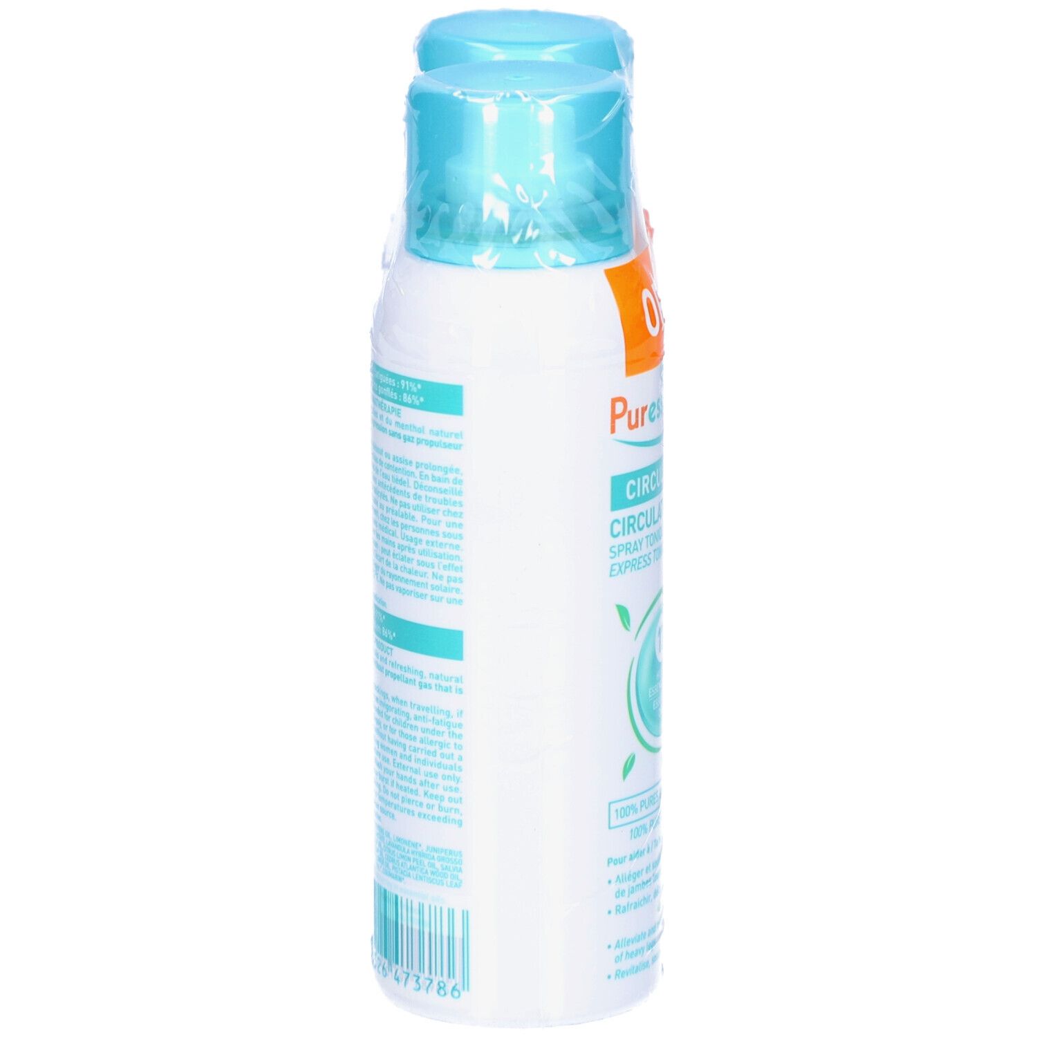 Sprayflasche mit blauem Sprühkopf. Aufschrift: Puressentiel Circulation, 17 ätherische Öle. Enthält 100 ml.