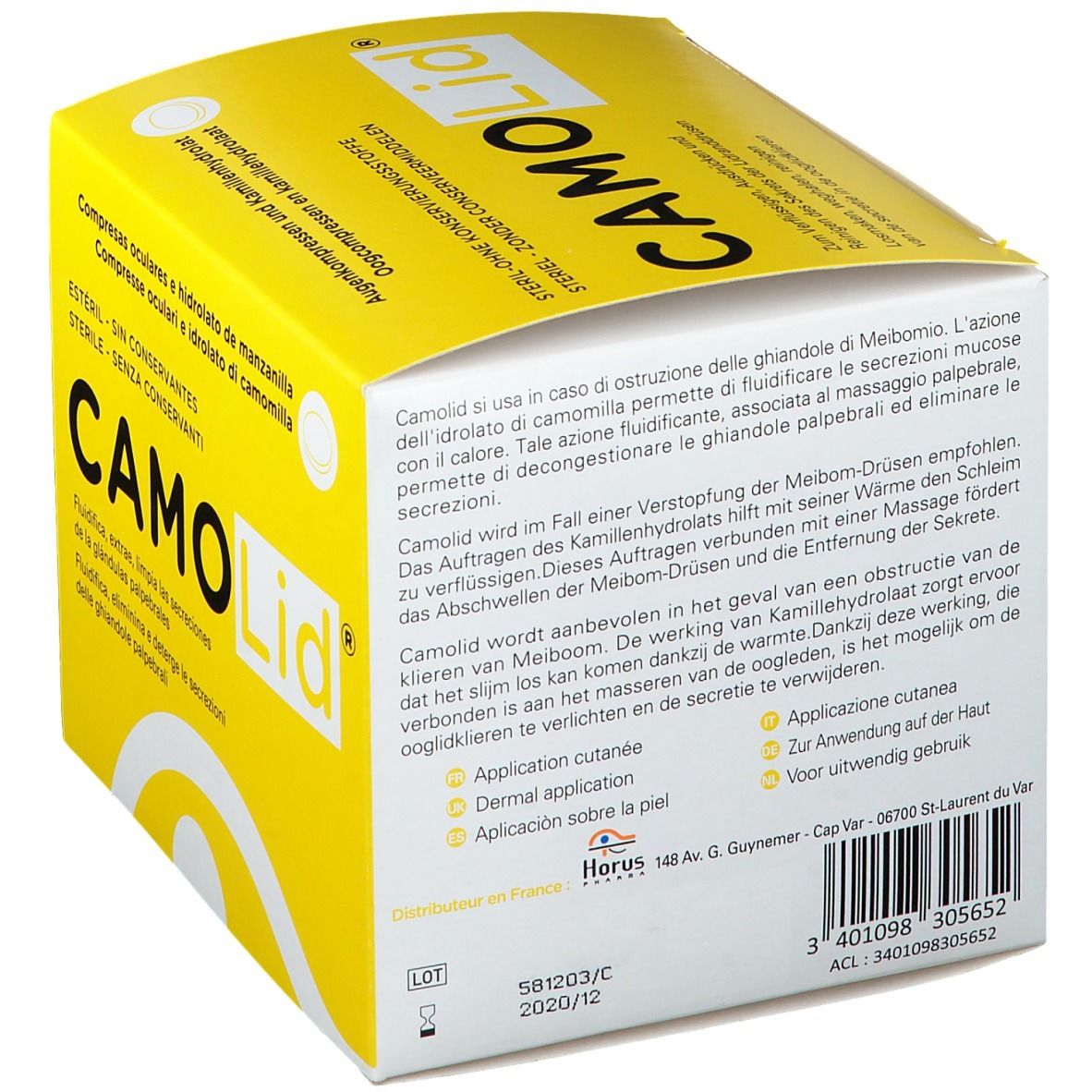 Camo Lid compresse ophtalmique avec solution