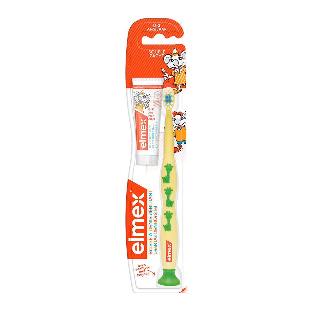 elmex® Beginners Weiche Zahnbürste 0-3 Jahre + Kinderzahnpasta 3-6 Jahre