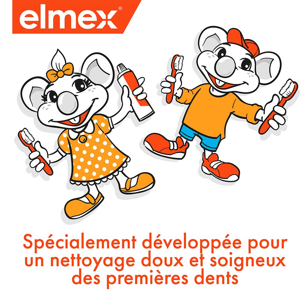 elmex® Beginners Weiche Zahnbürste 0-3 Jahre + Kinderzahnpasta 3-6 Jahre
