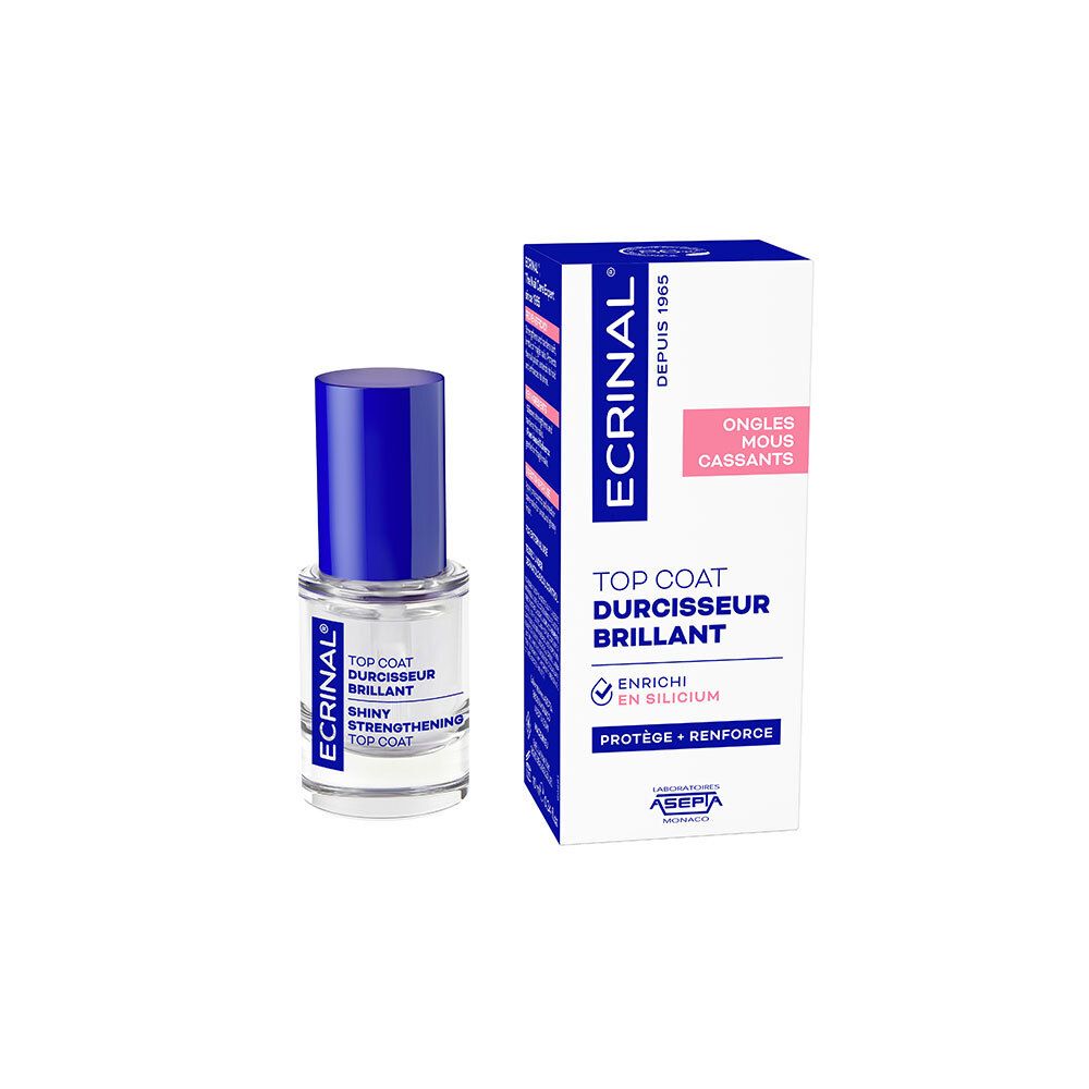 ECRINAL Top Coat Durcisseur Brillant mit Silicium, 10 ml Flakon und Karton.