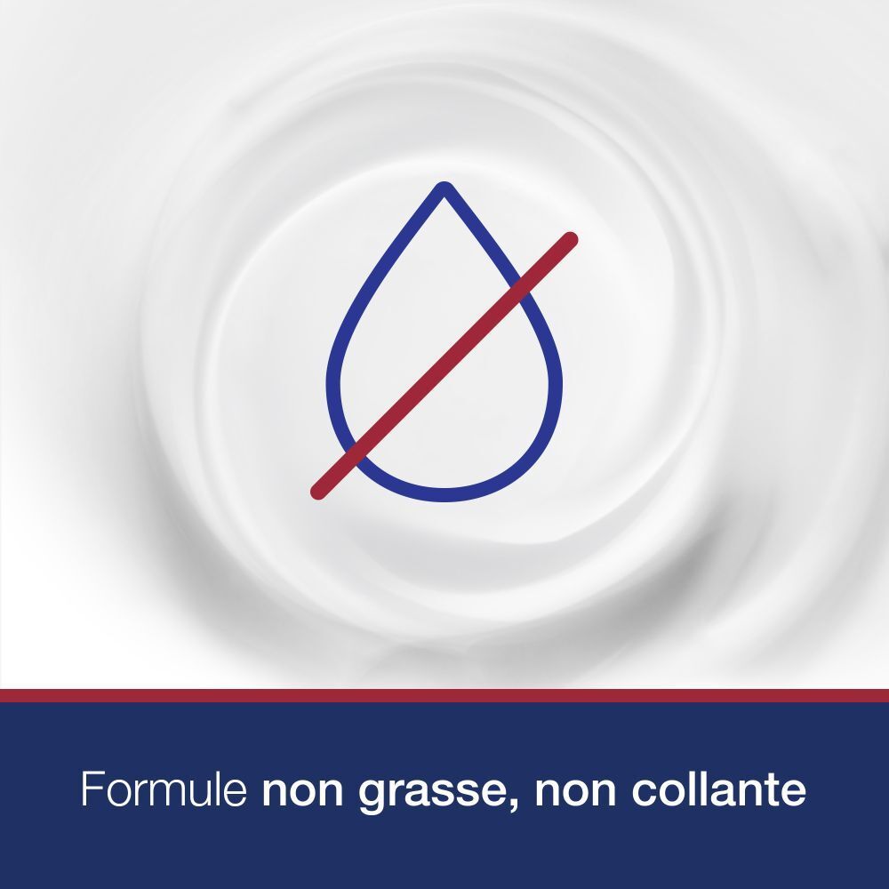 Symbole: goutte barrée. Texte: Formule non grasse, non collante.