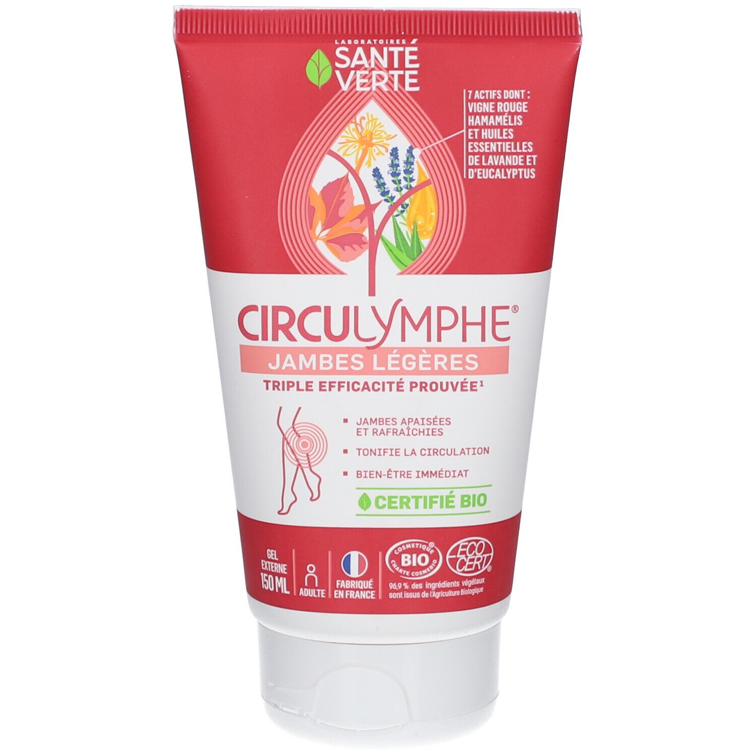 Circulymphe Gel: Rote Tube mit weißem Aufdruck. Enthält 150ml. Bio-zertifiziert.