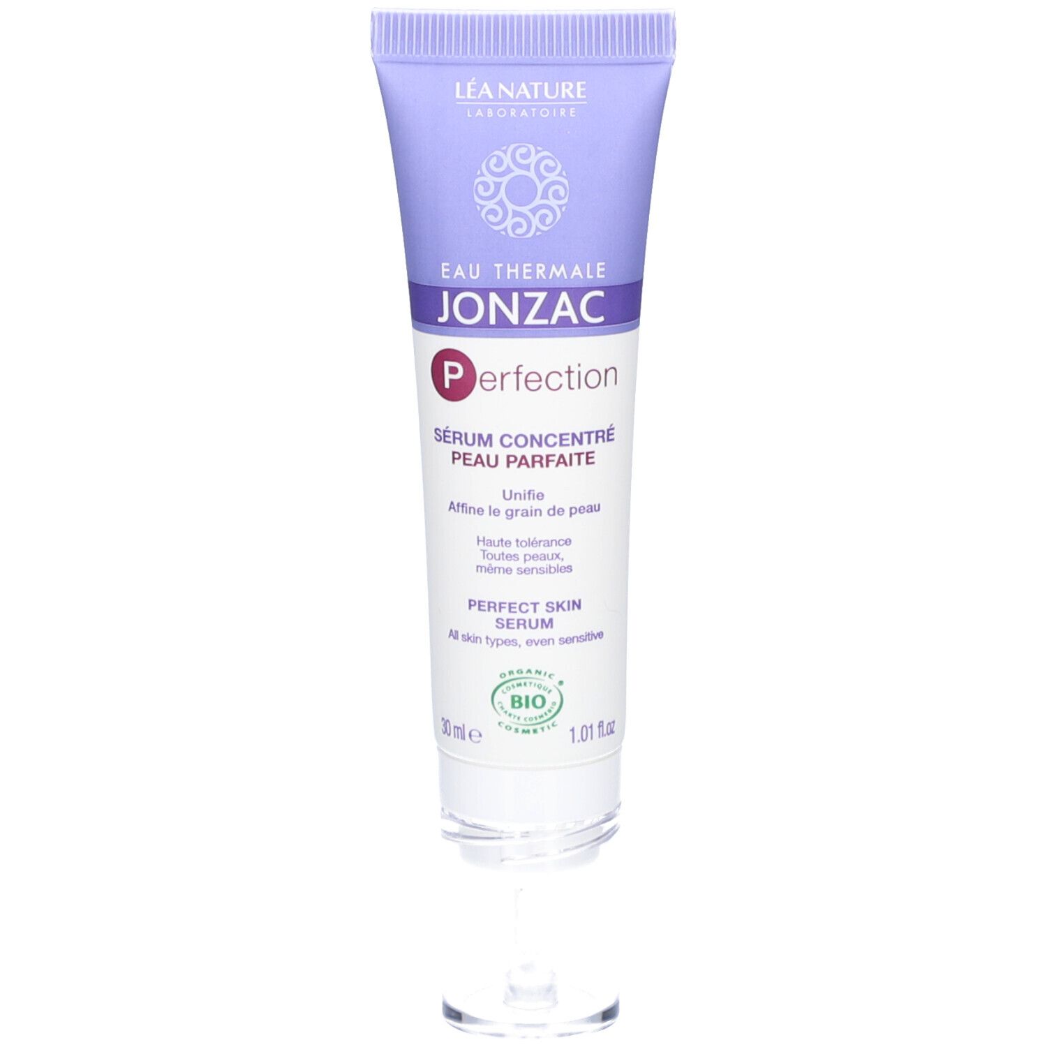 Tube de crème Eau Thermale Jonzac. Certification bio. Bouchon transparent.