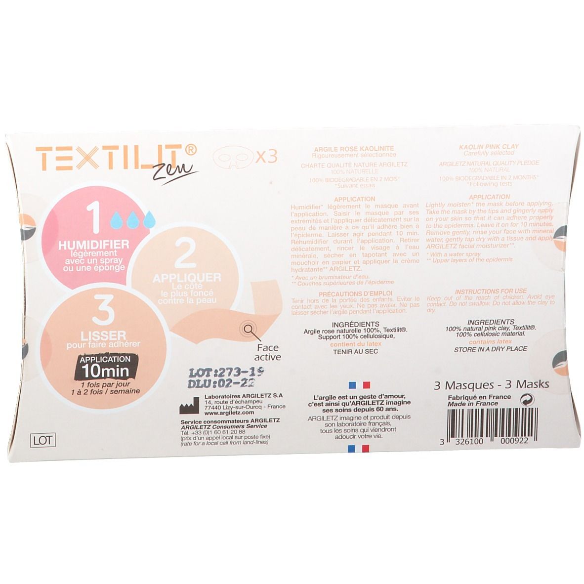 argiletz Textilit® Zen Augenmaske rosa Tonerde — Produktbild