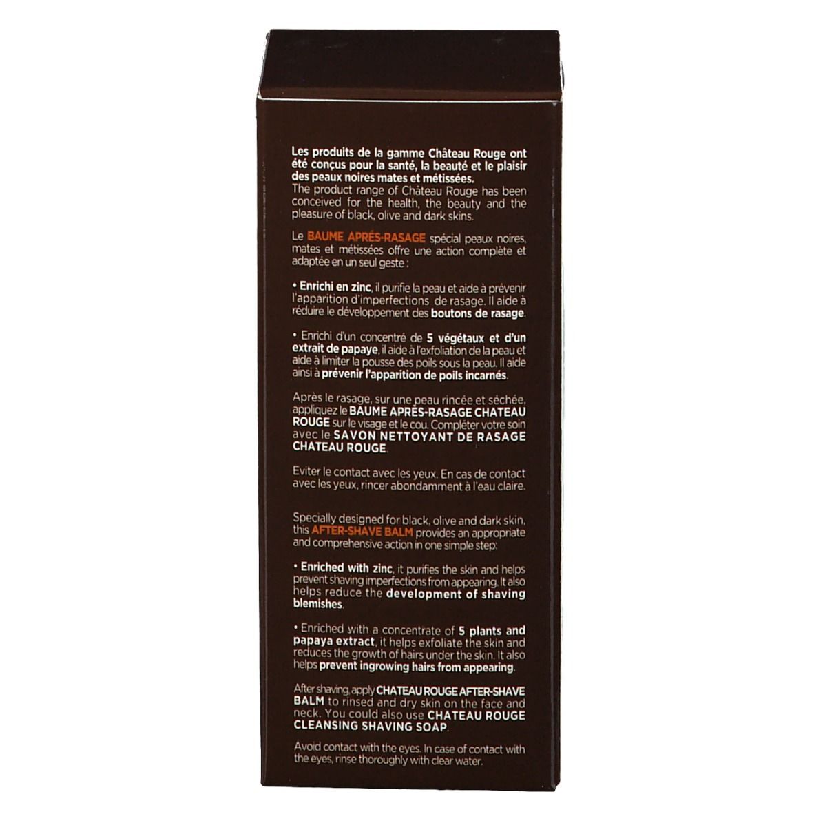 Rückseite der Verpackung. Produktbeschreibung in Französisch. Informationen zu Château Rouge.